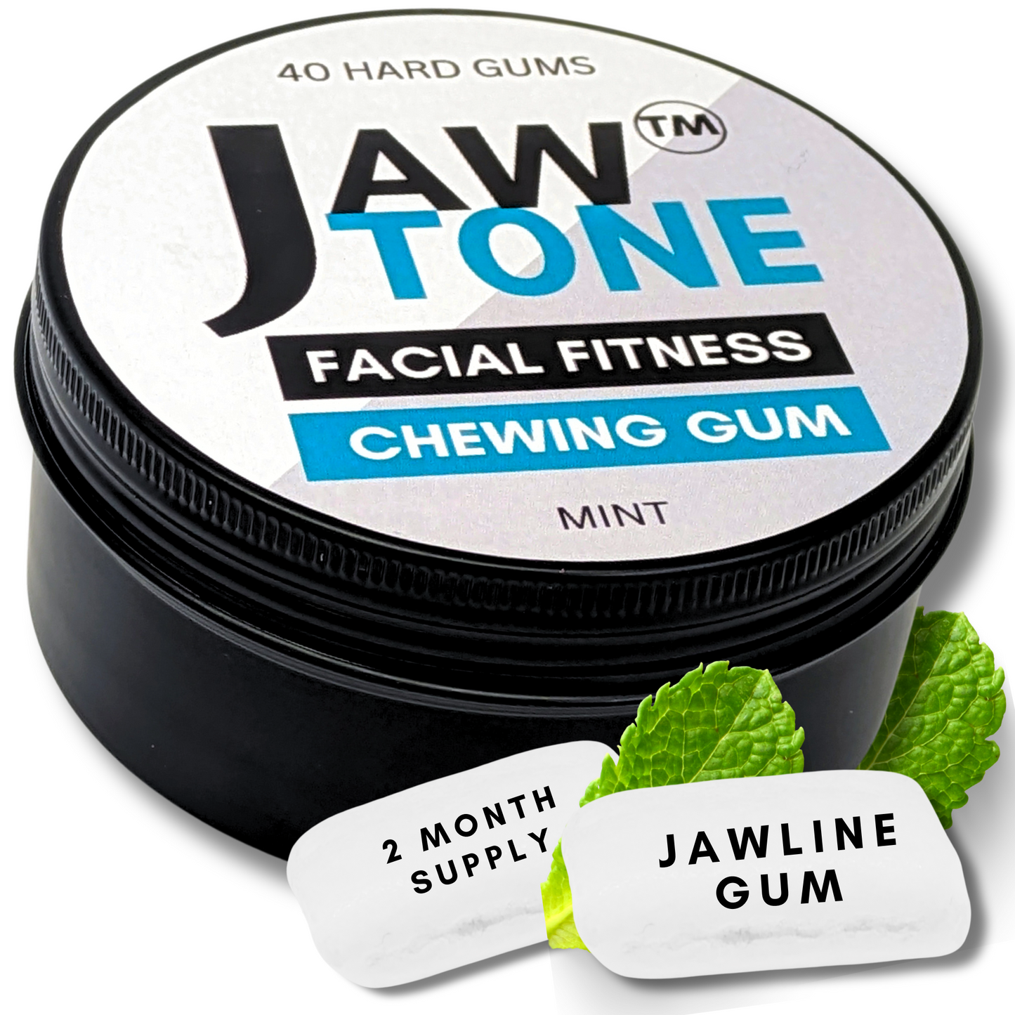 *USA ONLY FREE DELIVERY OFFER on Jawline Gum* JawTone™ - 12X HARD Jawline Gum (2 month supply) mint formulated for Jawline and Facial Fitness - mastic style gum VEGAN Xylitol Sweetened