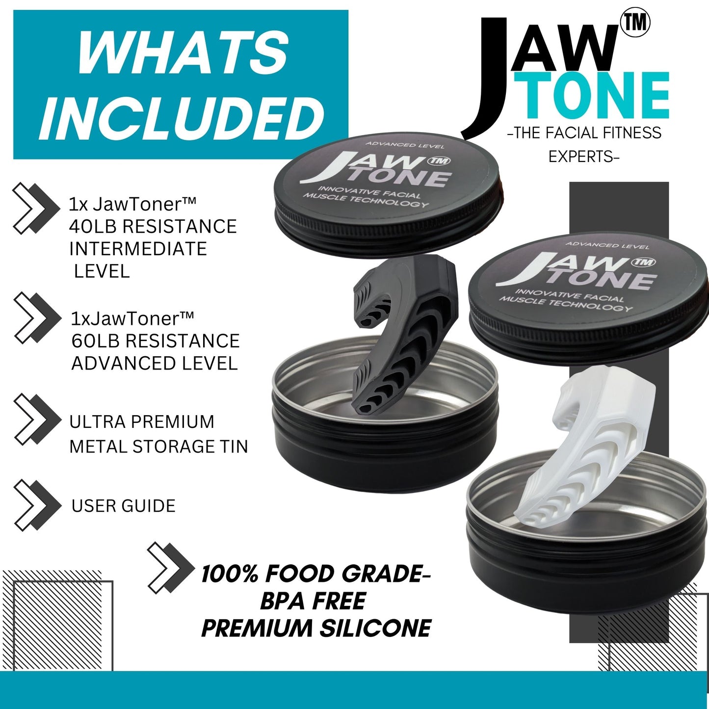 JawTone™ Jawline & TotalFACE Exerciser 2pc TOOLKIT - CHIN NECK CHEEKS JAW toning