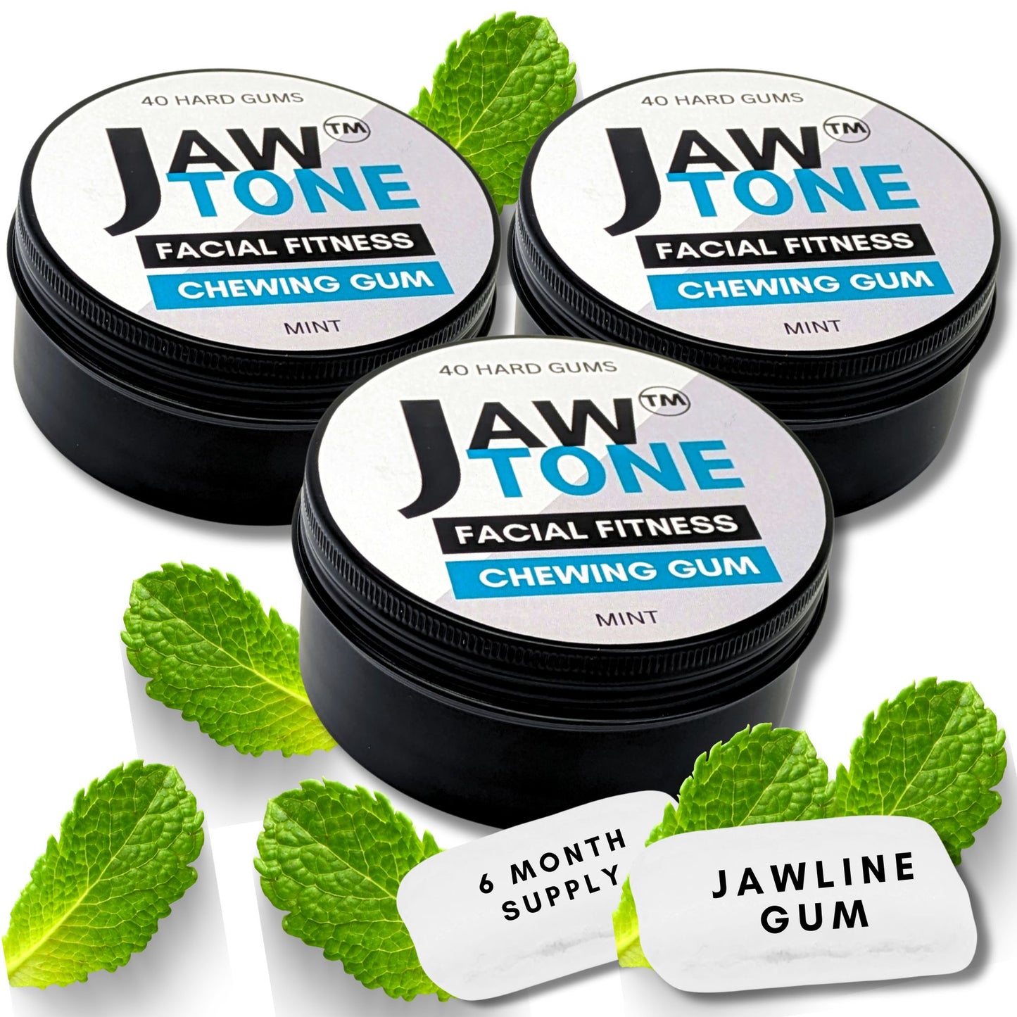 JawTone™ - 12X HARD Jawline Gum (6 month saver supply) mint formulated for Jawline and Facial Fitness - mastic style gum VEGAN Xylitol Sweetened